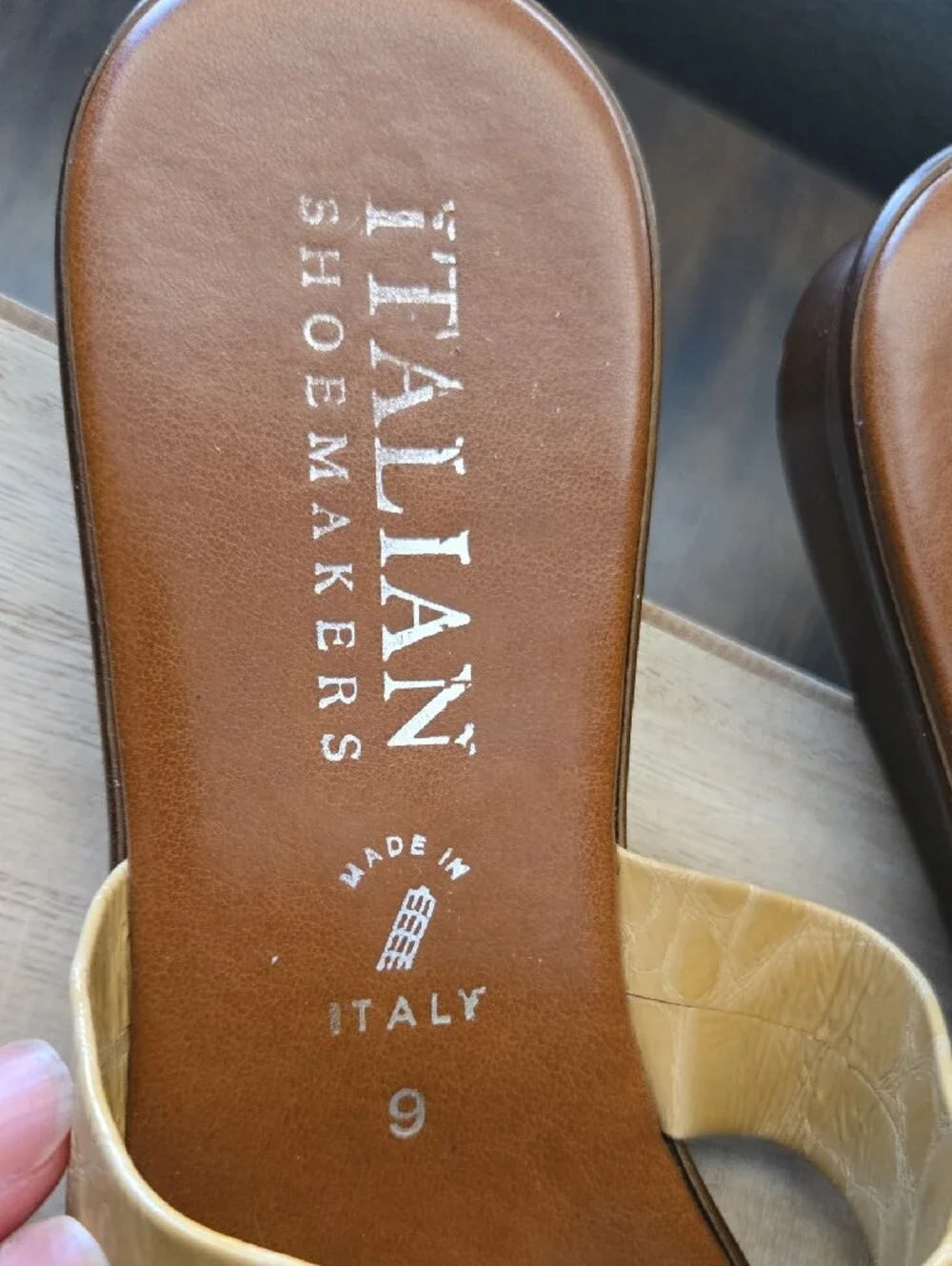 Italian Shoemakers Tan Leather Slide Sandal with Cream Tan Strap